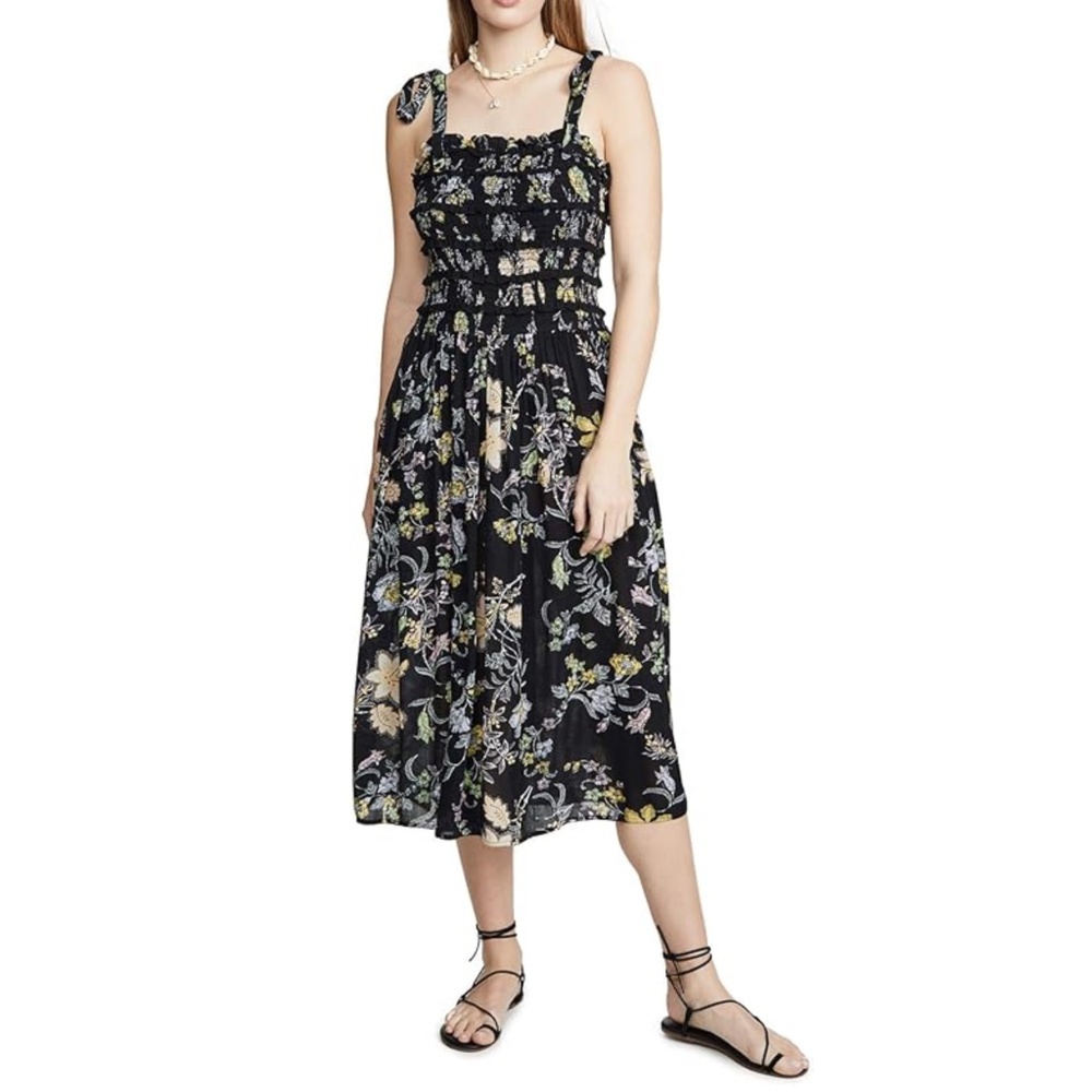 Free People Isla Black Floral Midi Dress Medium